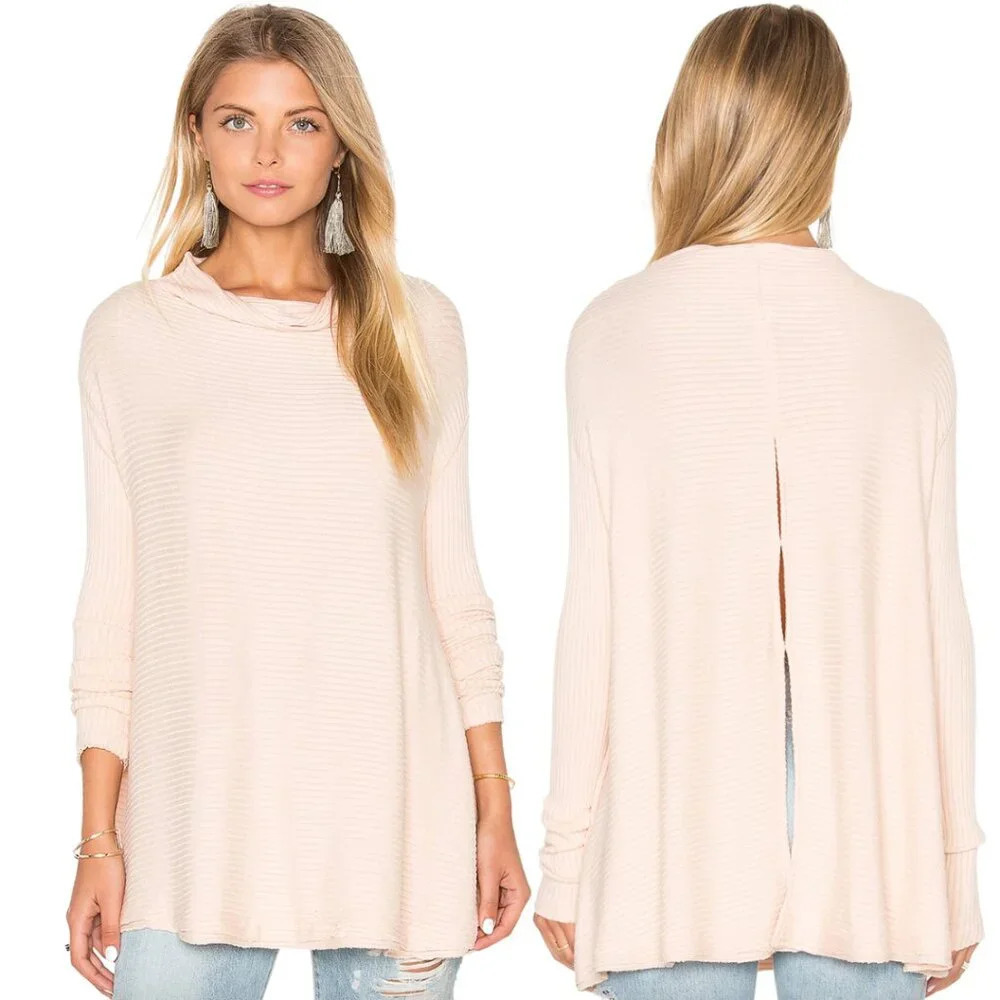 Free People We the Free Lover Rib Thermal Top Women's Small Pink Sweater Coastal